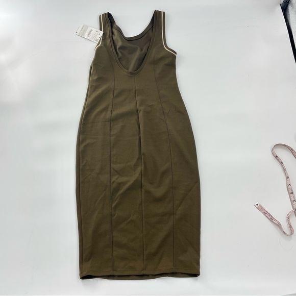 NWT ZARA Chocolate Brown Stretch Scoop Back Minimals Neutral Bodycon Midi Dress - Picture 8 of 12